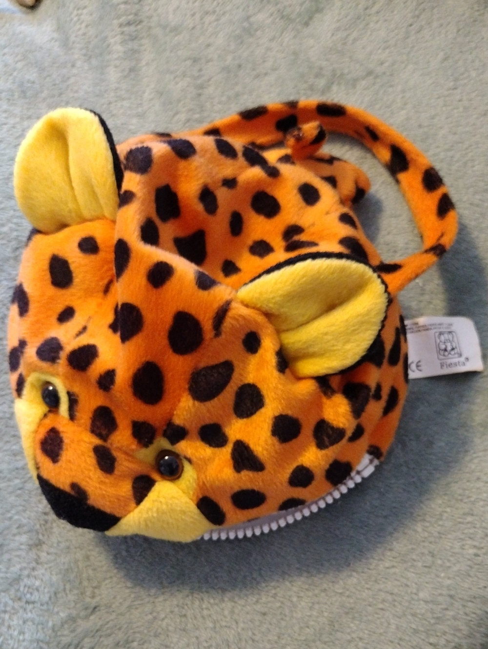 Fiesta Plush Leopard Head Coin Purse- Orange & Yellow